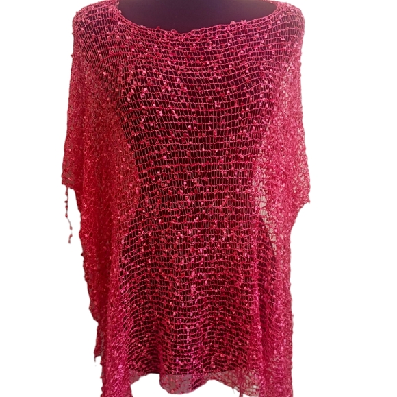Hot Pink Mesh Poncho One Size - Picture 5 of 7